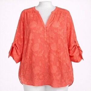 Torrid Harper Coral Embroidered Sheer Floral Tunic Top Plus Size 1 Fairy Whimsy